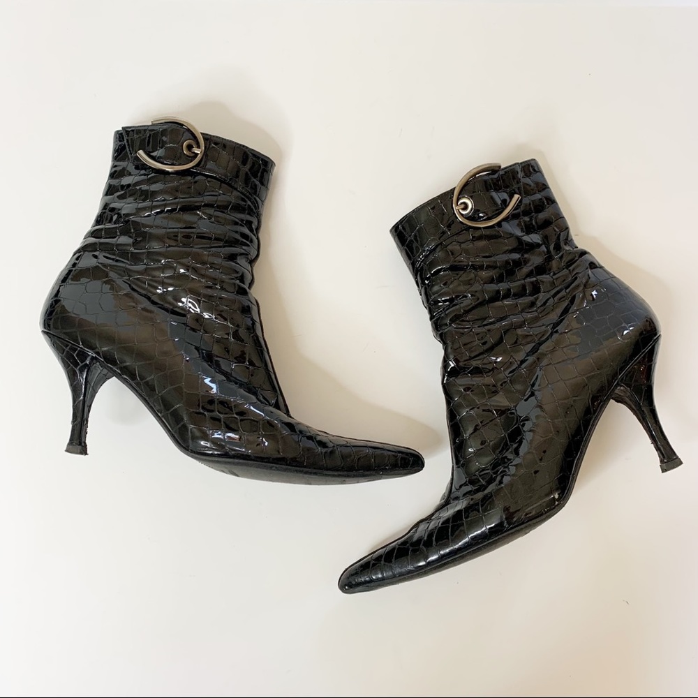 Stuart Weitzman black croc booties size 11